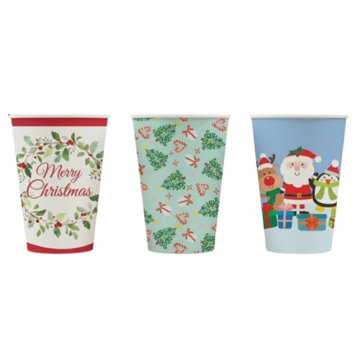 Christmas Design Disposable Paper Cups 250ml - Pack of 8 (3 Styles)