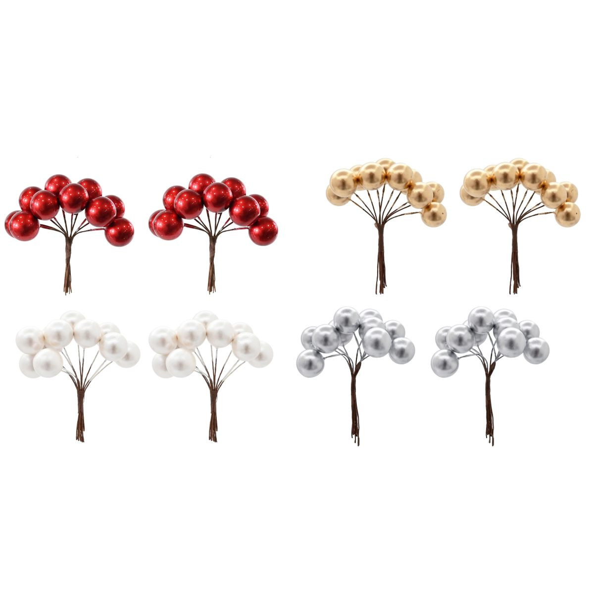 Pearl Berry Cluster Christmas Picks - Pack of 2 (4 Colours)