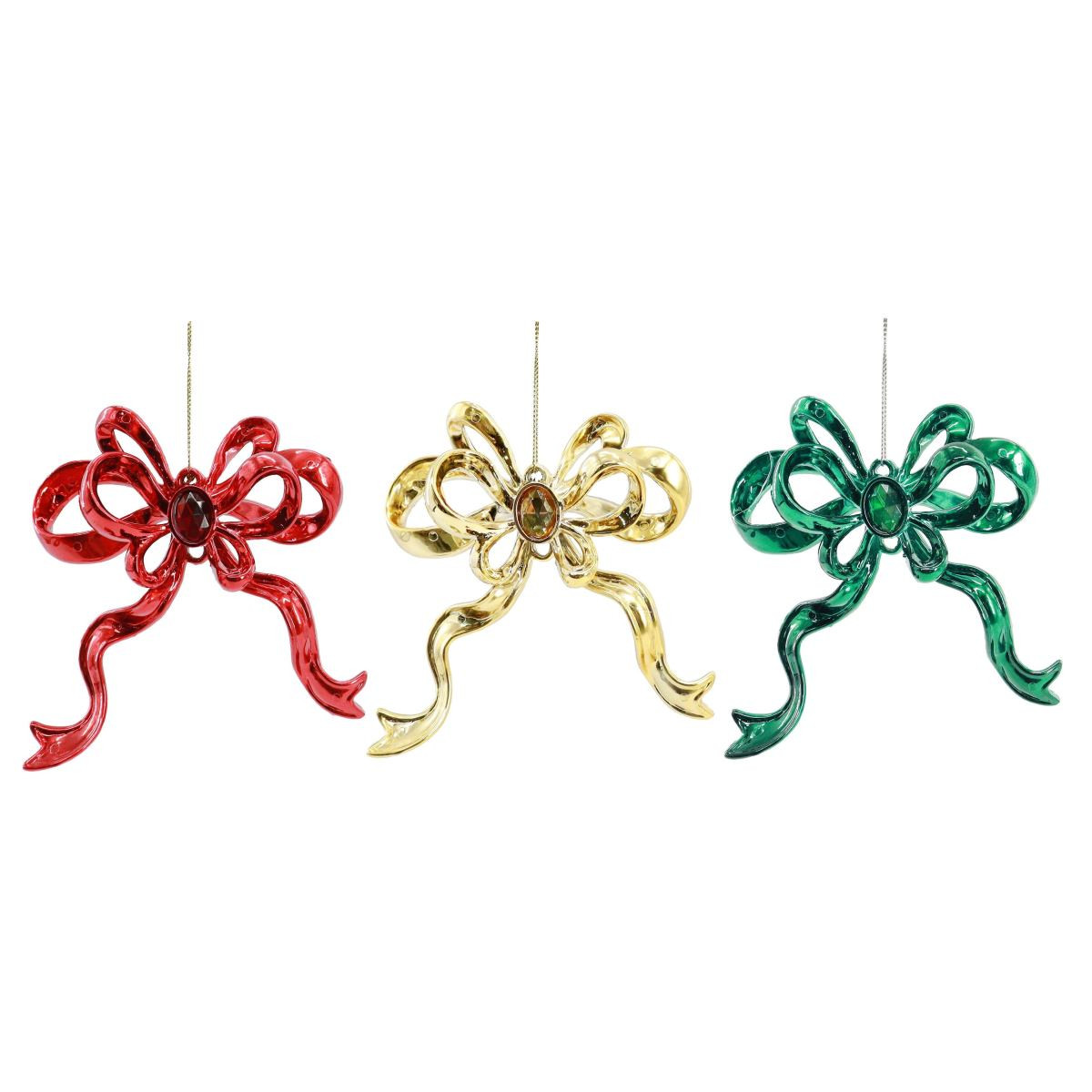 Metallic Fancy Bow Hanging Christmas Decoration - 3 Colours