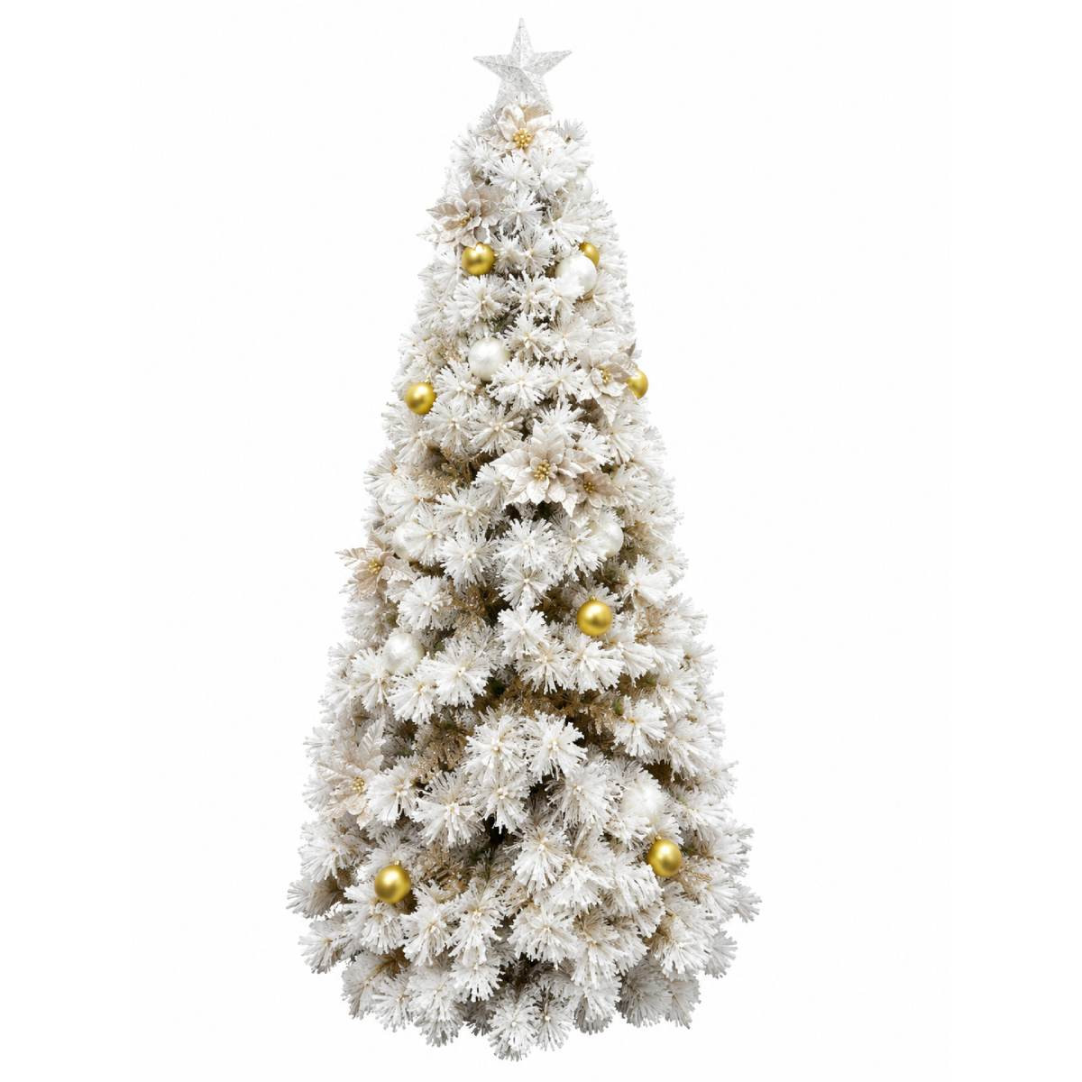 White Fibre Optic Christmas Tree with Gold Decorations & Star Topper