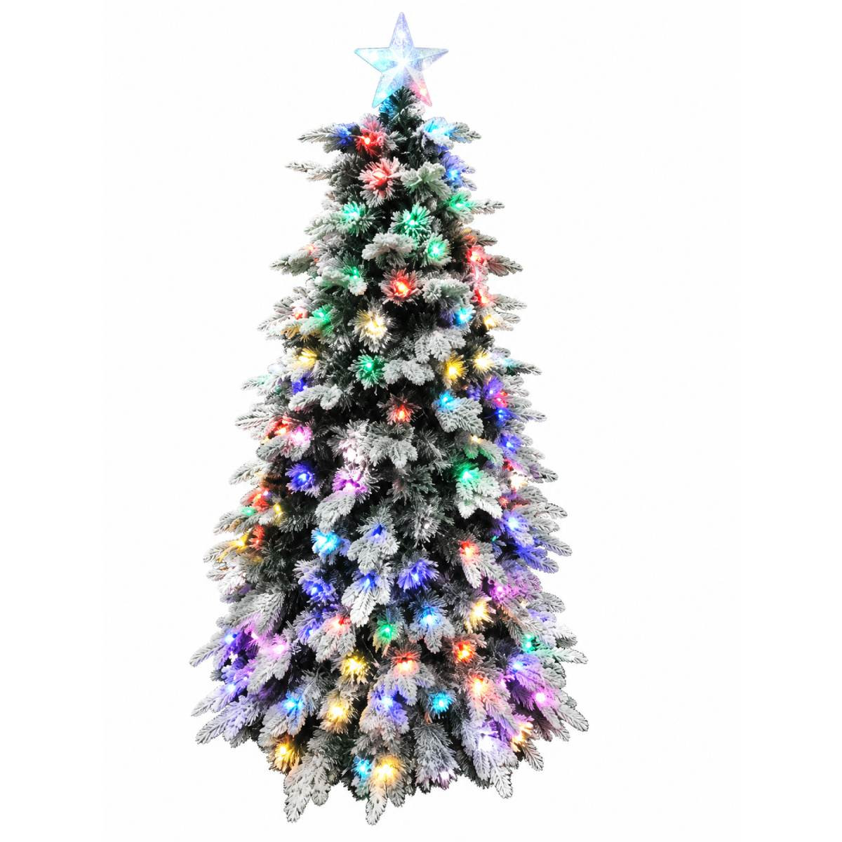 Snow Flocked Pre-Lit Christmas Tree with Multicolour LED Lights & Star Topper - 220cm