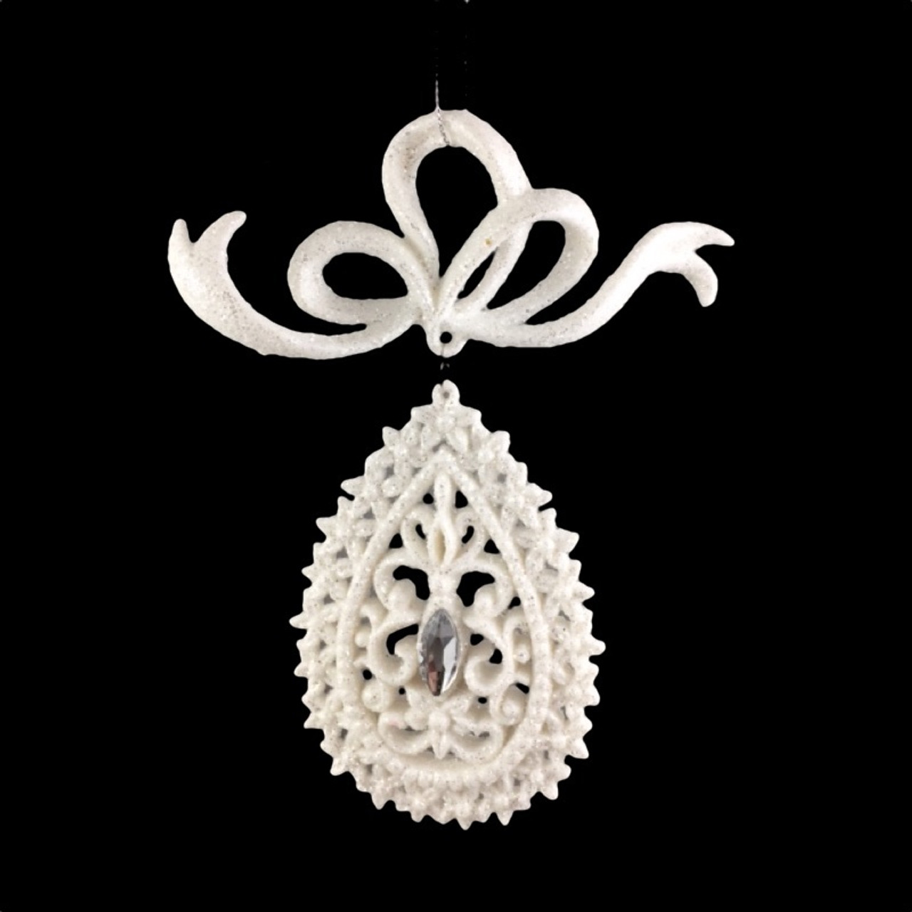 White Jewelled Drop Christmas Ornament 12cm
