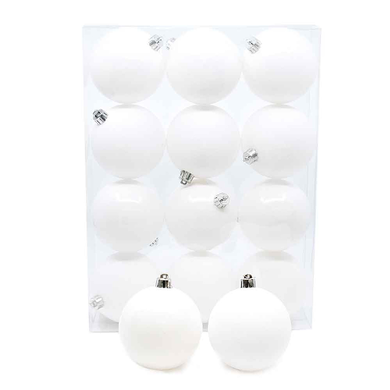 Pack of 12 White Baubles - 80mm