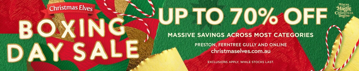 Up to 70% off Boxing Day Sale on Christmas decorations, lights and Christmas trees at Christmas Elves
