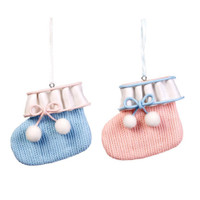 Goodwill pink and blue clay baby boot ornaments