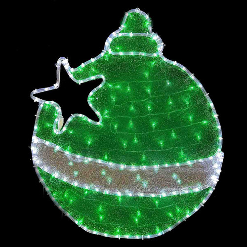 Green and White Tinsel LED Rope Light Bauble