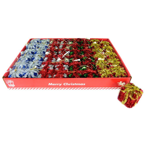 Hanging Tinsel Christmas Presents (4 colours) - 6cm Hanging Tinsel Christmas Presents (4 colours) - 6cm
