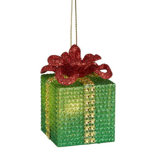 Lightup Green and Red Gift Box Hanging Ornament - 8cm Lightup Green and Red Gift Box Hanging Ornament - 8cm