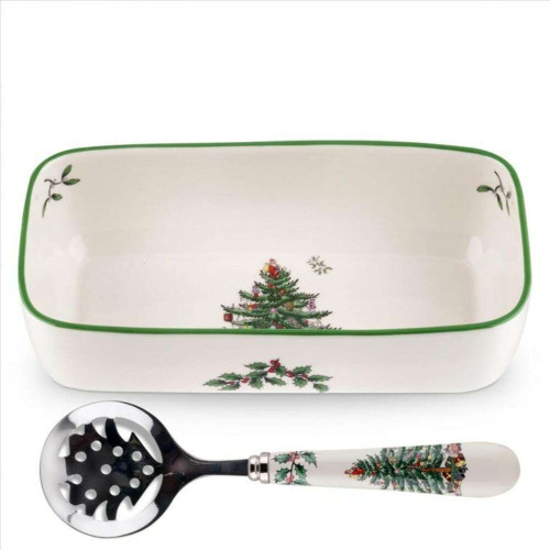 Spode Christmas Tree Cranberry Server With Slotted Spoon Spode Christmas Tree Cranberry Server With Slotted Spoon