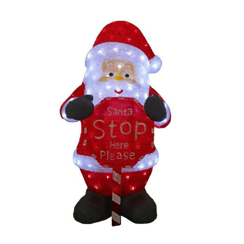 Acrylic Santa With Santa Stop Here Sign Acrylic Santa With Santa Stop Here Sign