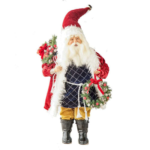 Red Black Gold Santa With Wreath and Sack Red Black Gold Santa With Wreath and Sack