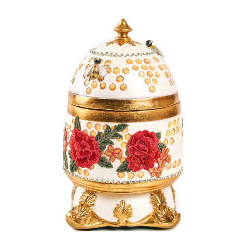 Katherines Collection luxury beehive trinket box with gold accents and red embroidered roses Katherines Collection luxury beehive trinket box with gold accents and red embroidered roses