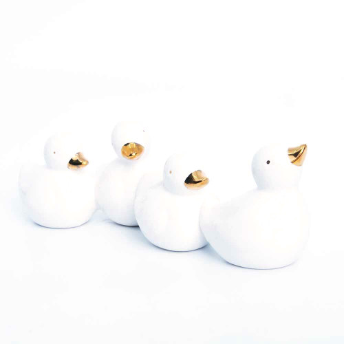 Ceramic Cream Gold Ducks Ornament Four in a Row Ceramic Cream Gold Ducks Ornament Four in a Row