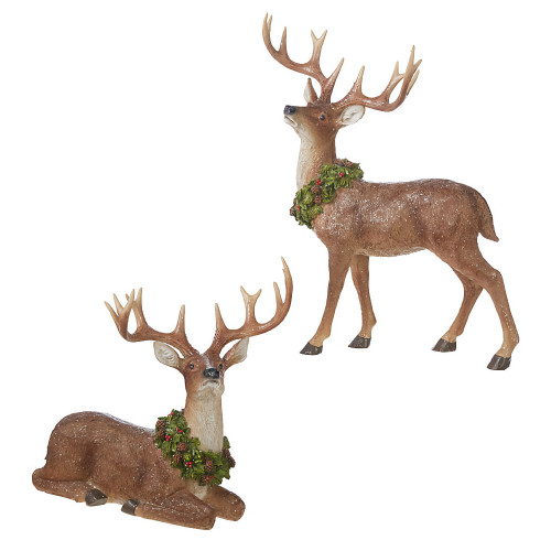 Brown Majestic Reindeer with Wreath (Set of 2) Brown Majestic Reindeer with Wreath (Set of 2)