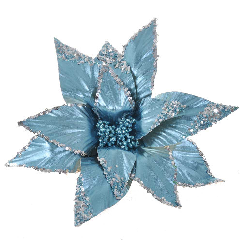 Glacier Blue Poinsettia Clip-On Decoration Glacier Blue Poinsettia Clip-On Decoration