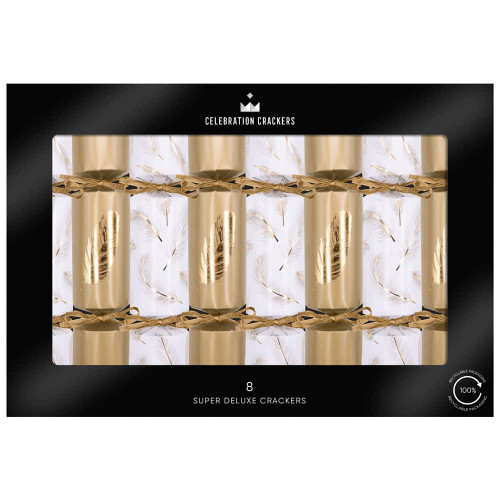 Gold Feather Deluxe Christmas Crackers (Pack of 8) Gold Feather Deluxe Christmas Crackers (Pack of 8)