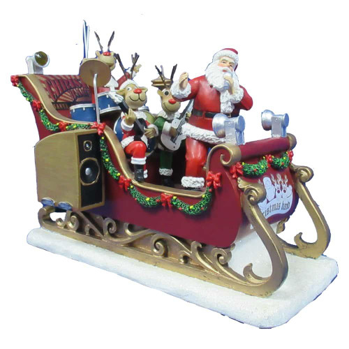 Christmas Elves Santa Reindeer Band in Sleigh Moves with Music - 24cm Christmas Elves Santa Reindeer Band in Sleigh Moves with Music - 24cm
