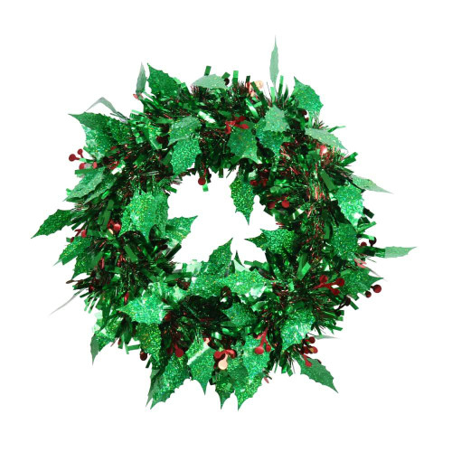 Christmas Elves Tinsel Holly Red Berry with Green Leaves Wreath - 28cm Christmas Elves Tinsel Holly Red Berry with Green Leaves Wreath - 28cm