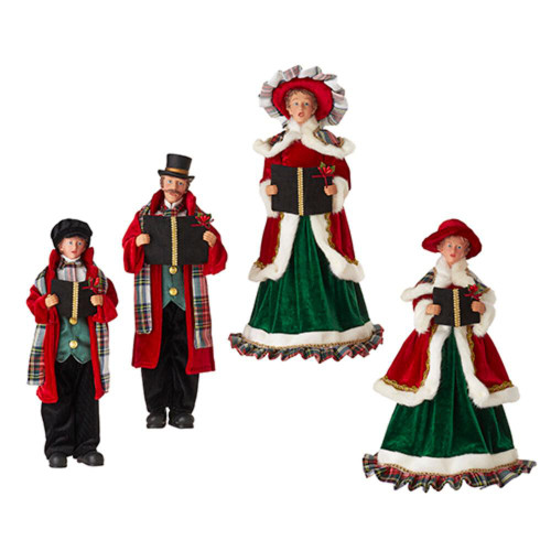 RAZ Imports RAZ Red Green Tartan Carolling Family (Set of 4) - 45cm RAZ Imports RAZ Red Green Tartan Carolling Family (Set of 4) - 45cm
