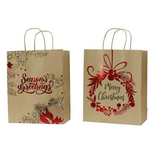 Christmas Elves Foil Kraft Giftbag (2 Styles) - 32cm Christmas Elves Foil Kraft Giftbag (2 Styles) - 32cm