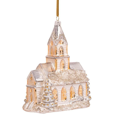 Christmas Elves Glass Champagne Gold Church - 17cm Christmas Elves Glass Champagne Gold Church - 17cm