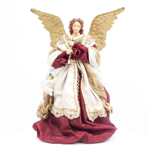 Christmas Elves Burgundy Standing Angel With Flute - 35cm Christmas Elves Burgundy Standing Angel With Flute - 35cm