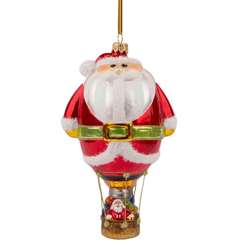 Christmas Elves Glass Santa Hot Air Balloon Ornament - 19cm Christmas Elves Glass Santa Hot Air Balloon Ornament - 19cm