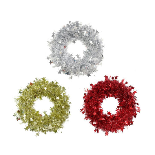 Christmas Elves Tinsel Starry Wreath (3 Colours) - 27cm Christmas Elves Tinsel Starry Wreath (3 Colours) - 27cm