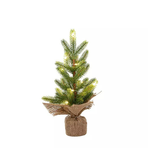 Christmas Elves Green LED Pine Burlap Jute Table Top Tree - 36cm Christmas Elves Green LED Pine Burlap Jute Table Top Tree - 36cm