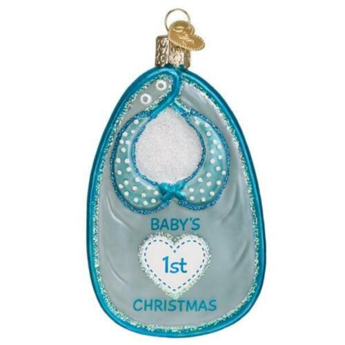 Christmas Elves Blue Baby Bib Glass Ornament Christmas Elves Blue Baby Bib Glass Ornament