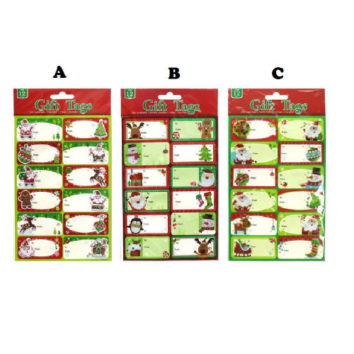 Christmas Elves Gift Tags 12 Pieces Deluxe (3 Styles) - 20.3cm 