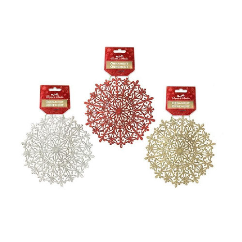 Christmas Elves Glitter Hanging Snowflake (3 Colours) - 36cm Christmas Elves Glitter Hanging Snowflake (3 Colours) - 36cm