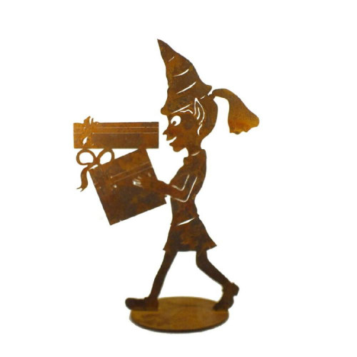 Christmas Elves Christmas Elf Girl With Gifts On Stand Garden Art - 28cm Christmas Elves Christmas Elf Girl With Gifts On Stand Garden Art - 28cm