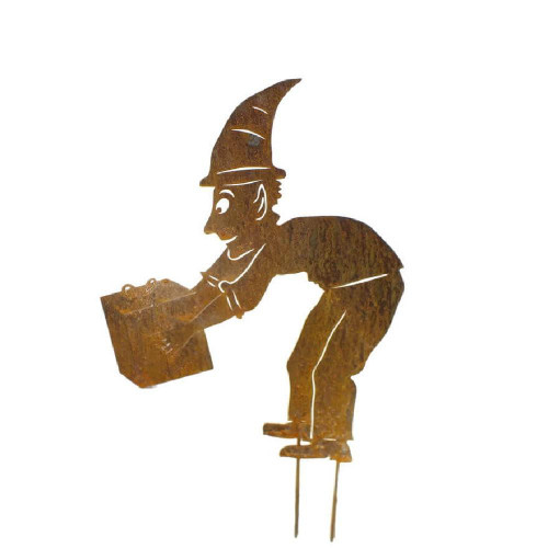 Christmas Elves Christmas Elf Boy With Gift Garden Art Stake - 70cm Christmas Elves Christmas Elf Boy With Gift Garden Art Stake - 70cm