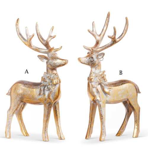 RAZ Imports Antiqued Gold Reindeer With Bow (2 Styles) - 18cm RAZ Imports Antiqued Gold Reindeer With Bow (2 Styles) - 18cm