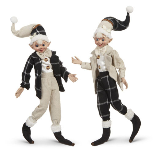RAZ Imports Black and White Plaid Posable Elf (2 Styles) - 40cm RAZ Imports Black and White Plaid Posable Elf (2 Styles) - 40cm