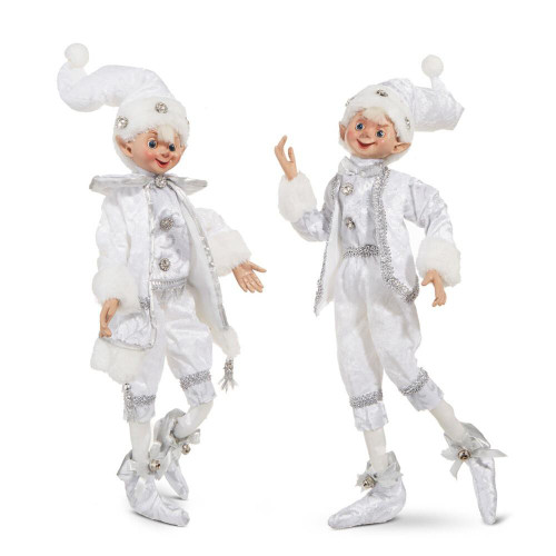 RAZ Imports White Silver Trim Posable Elf (2 Styles) - 40cm RAZ Imports White Silver Trim Posable Elf (2 Styles) - 40cm