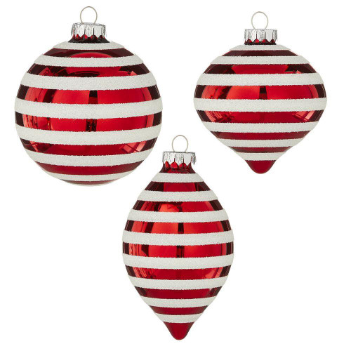 RAZ Imports Red and White Striped Glass Ornament (3 Styles) - 10cm RAZ Imports Red and White Striped Glass Ornament (3 Styles) - 10cm