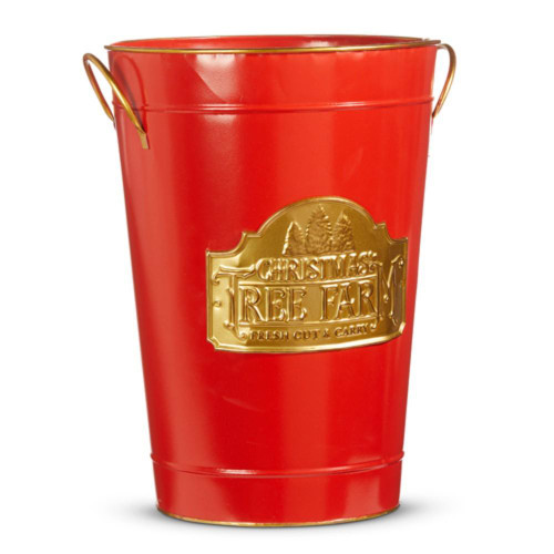 RAZ Imports Red Christmas Tree Farm Tin Bucket - 40cm RAZ Imports Red Christmas Tree Farm Tin Bucket - 40cm