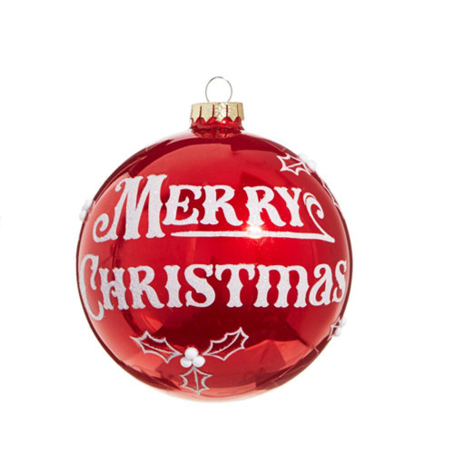 RAZ Imports Red Merry Christmas Glass Bauble - 12.5cm RAZ Imports Red Merry Christmas Glass Bauble - 12.5cm
