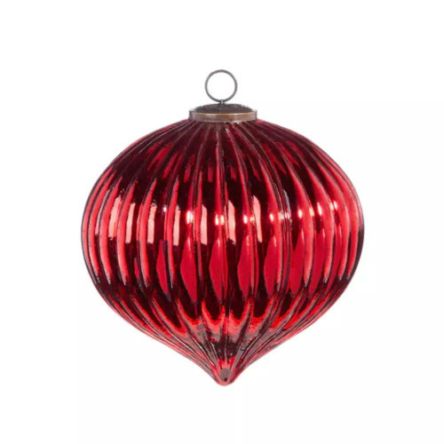 RAZ Imports Red Ribbed Glass Ornament - 20cm RAZ Imports Red Ribbed Glass Ornament - 20cm