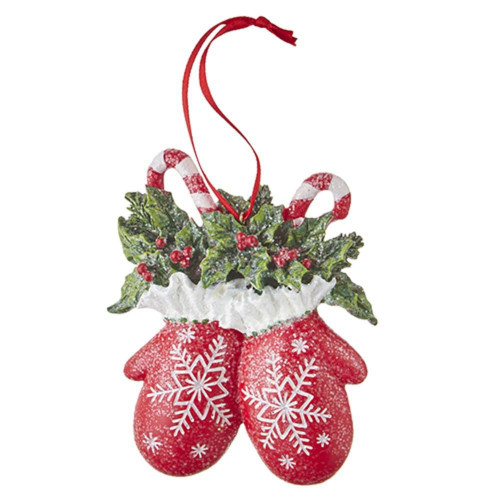 RAZ Imports Red Holly Mittens Ornament - 10cm RAZ Imports Red Holly Mittens Ornament - 10cm