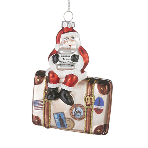 RAZ Imports Santa on Luggage Glass Ornament - 12cm RAZ Imports Santa on Luggage Glass Ornament - 12cm