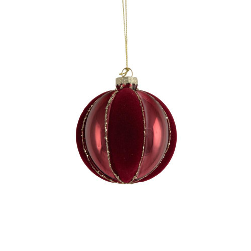 Christmas Elves Burgundy Quilted Glass Bauble - 8cm Christmas Elves Burgundy Quilted Glass Bauble - 8cm