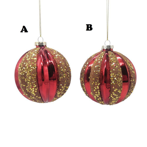 Christmas Elves Red Gold Glass Bauble (2 Styles) - 10cm Christmas Elves Red Gold Glass Bauble (2 Styles) - 10cm