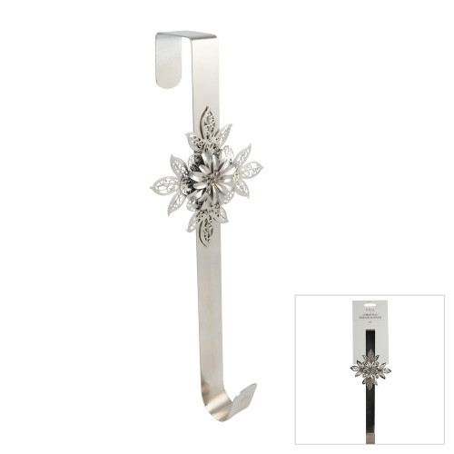 Christmas Elves Silver Metal Chrome Flower Wreath Hanger - 38cm Christmas Elves Silver Metal Chrome Flower Wreath Hanger - 38cm