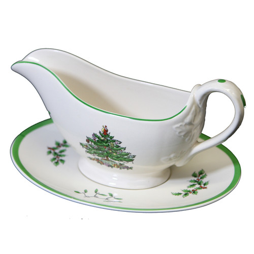 Spode Christmas Tree Sauce Boat and Stand 