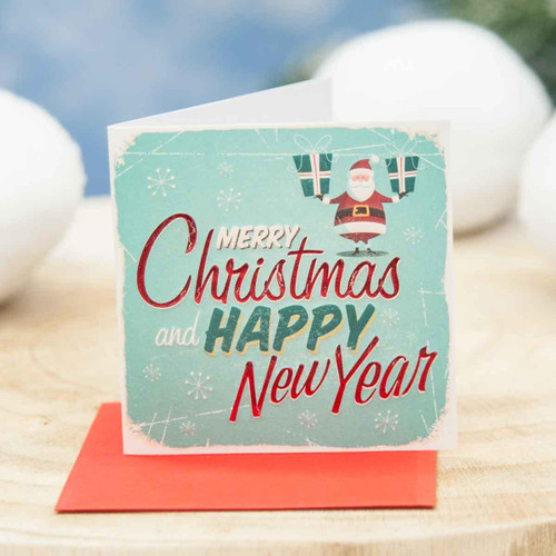 Christmas Elves Vintage Merry Christmas & Happy New Year Card - 7.5cm 