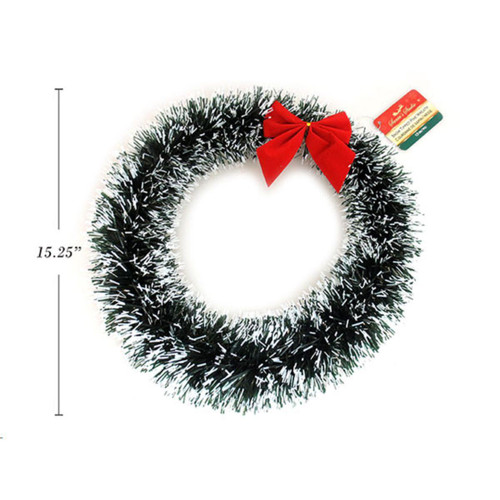 Christmas Elves Snow Tipped Pine Tinsel Wreath with Bow - 38.5cm Christmas Elves Snow Tipped Pine Tinsel Wreath with Bow - 38.5cm
