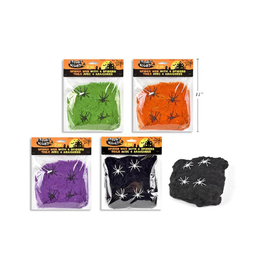 Witches of Halloween Spider Web Coloured with 4 Spiders (4 Colours) - 56g Witches of Halloween Spider Web Coloured with 4 Spiders (4 Colours) - 56g